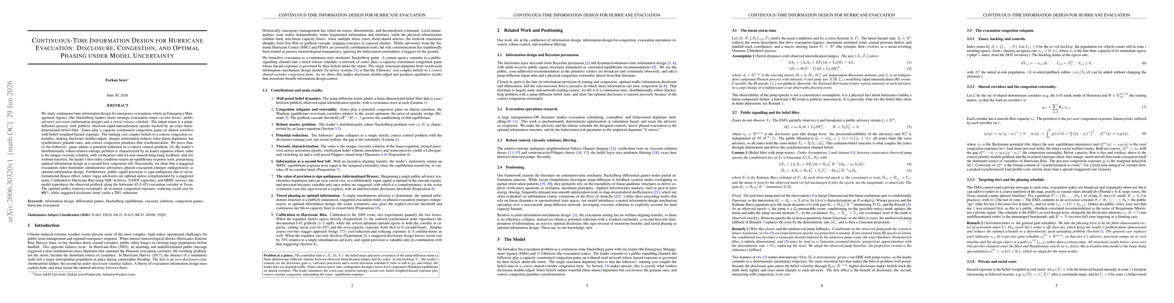 Thumbnail for Continuous-Time Information Design for Hurricane Evacuation: Disclosure, Congestion, and Optimal Phasing under Model Uncertainty