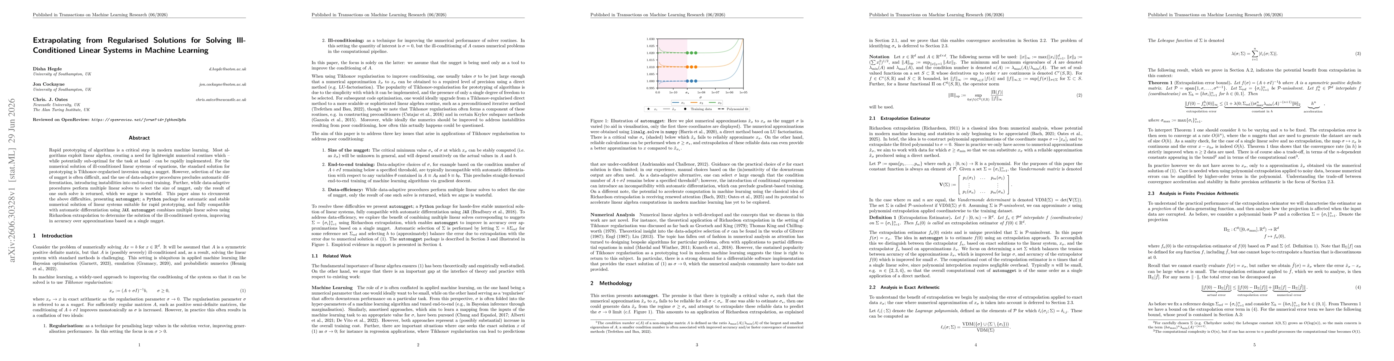 Thumbnail for Extrapolating from Regularised Solutions for Solving Ill-Conditioned Linear Systems in Machine Learning