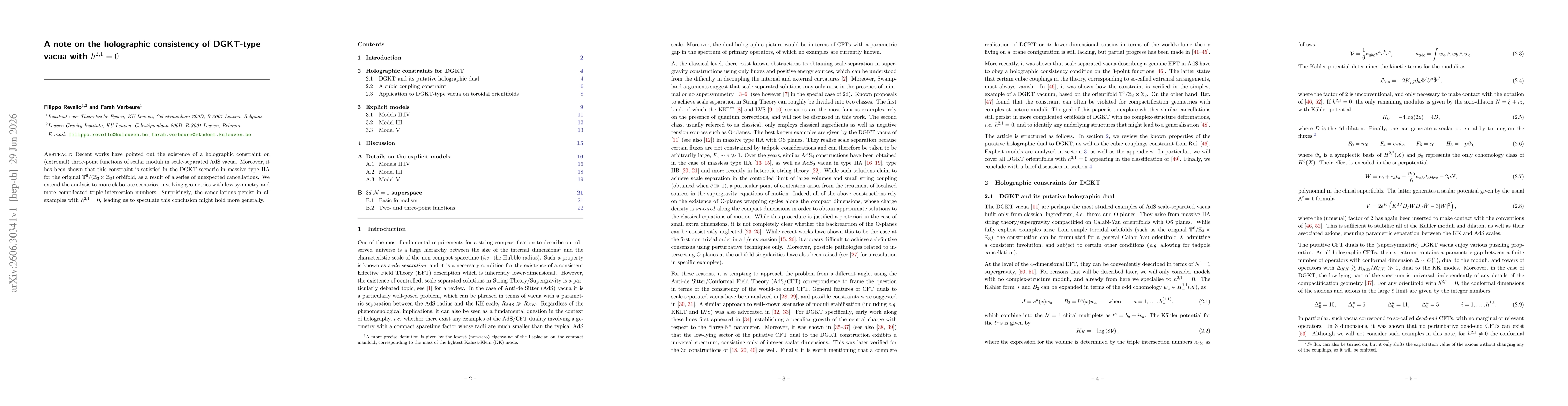 Thumbnail for A note on the holographic consistency of DGKT-type vacua with $h^{2,1}=0$