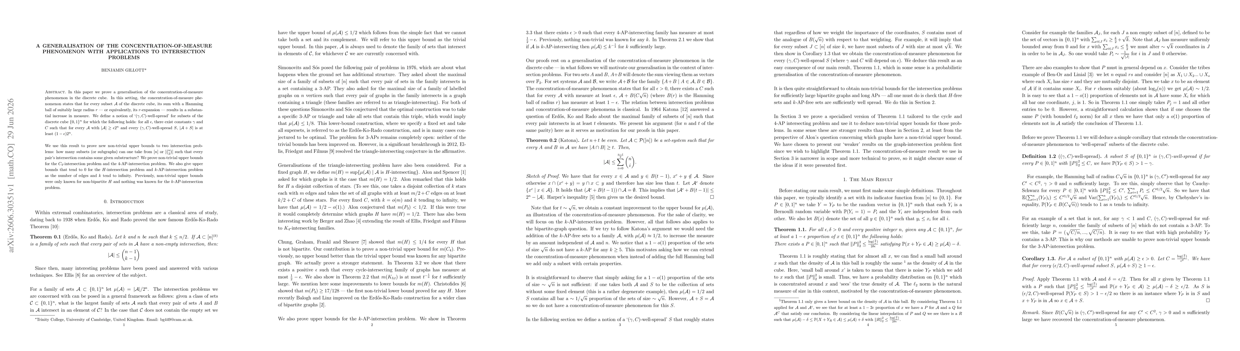Thumbnail for A Generalisation of the Concentration-of-Measure Phenomenon with Applications to Intersection Problems