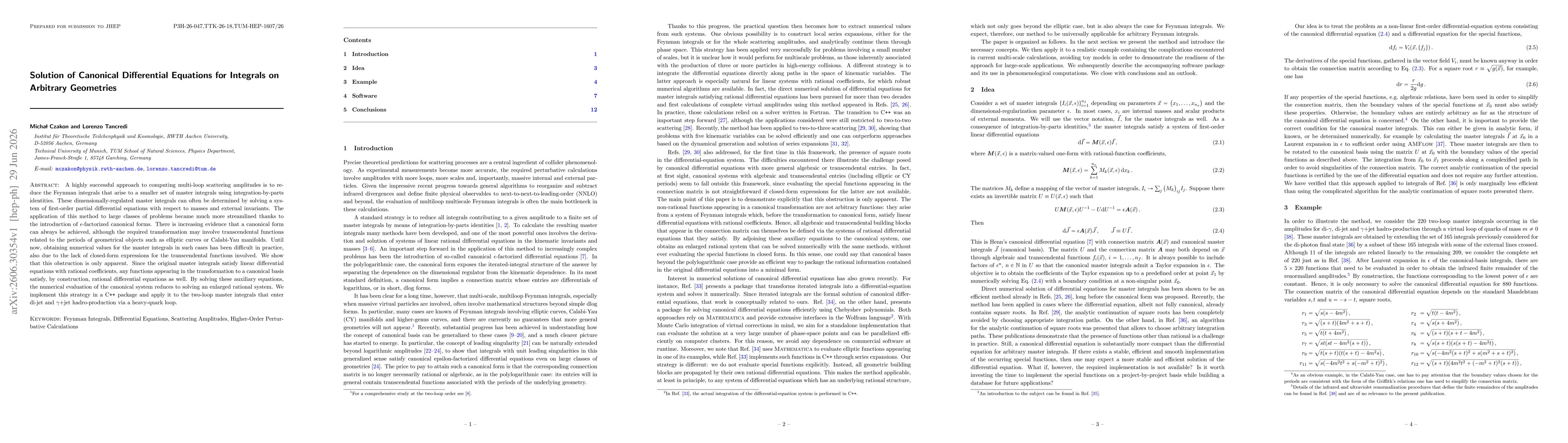 Thumbnail for Solution of Canonical Differential Equations for Integrals on Arbitrary Geometries
