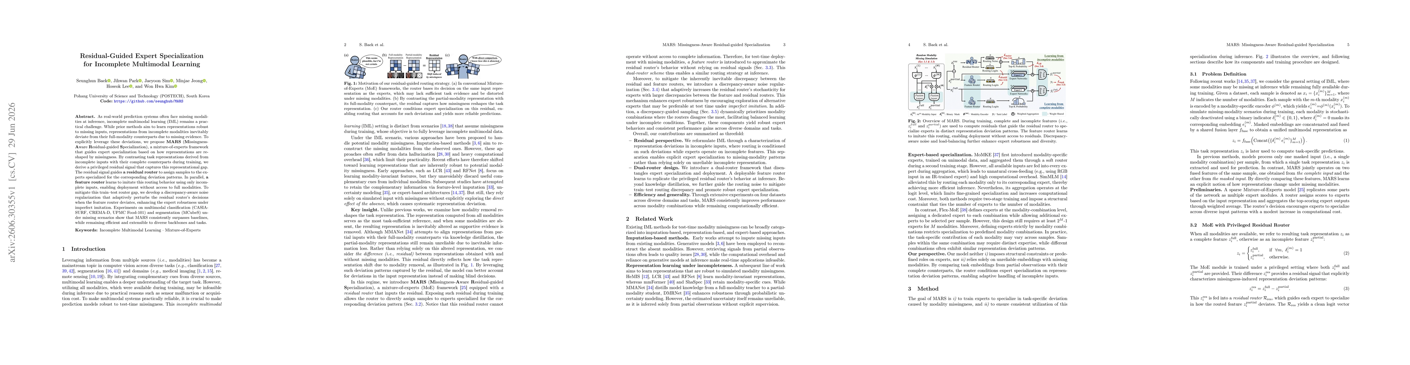 Thumbnail for Residual-Guided Expert Specialization for Incomplete Multimodal Learning
