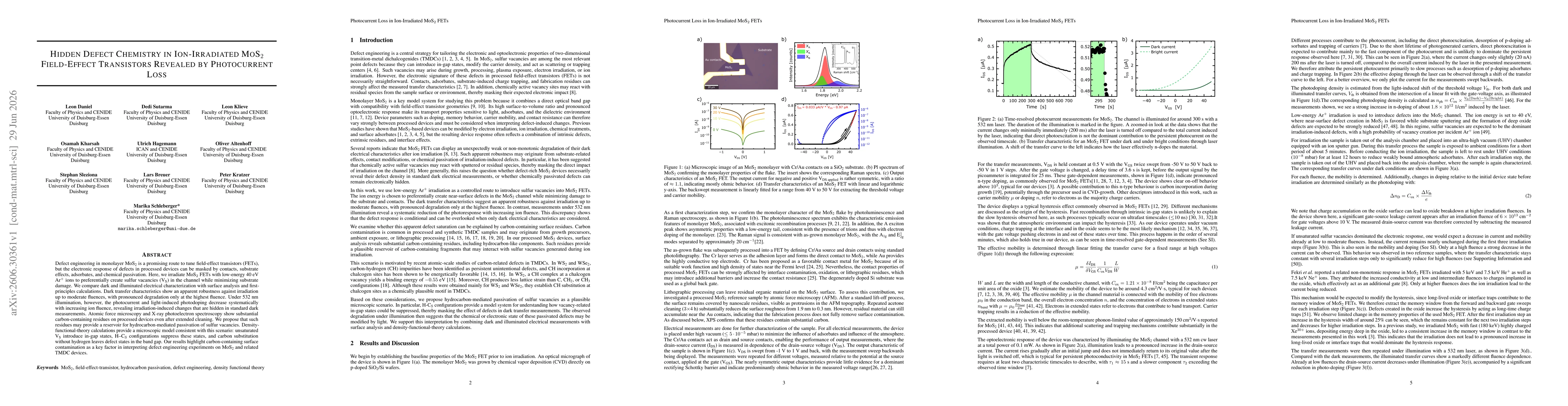 Thumbnail for Hidden Defect Chemistry in Ion-Irradiated MoS$_2$ Field-Effect Transistors Revealed by Photocurrent Loss