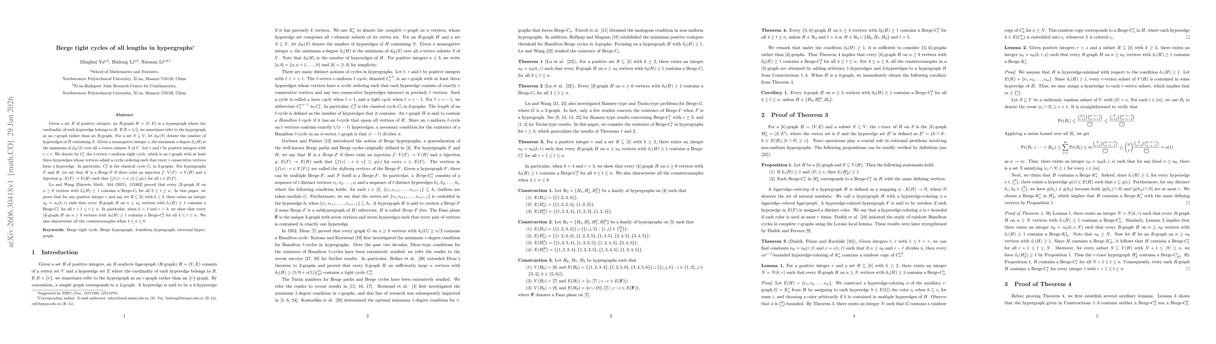 Thumbnail for Berge tight cycles of all lengths in hypergraphs