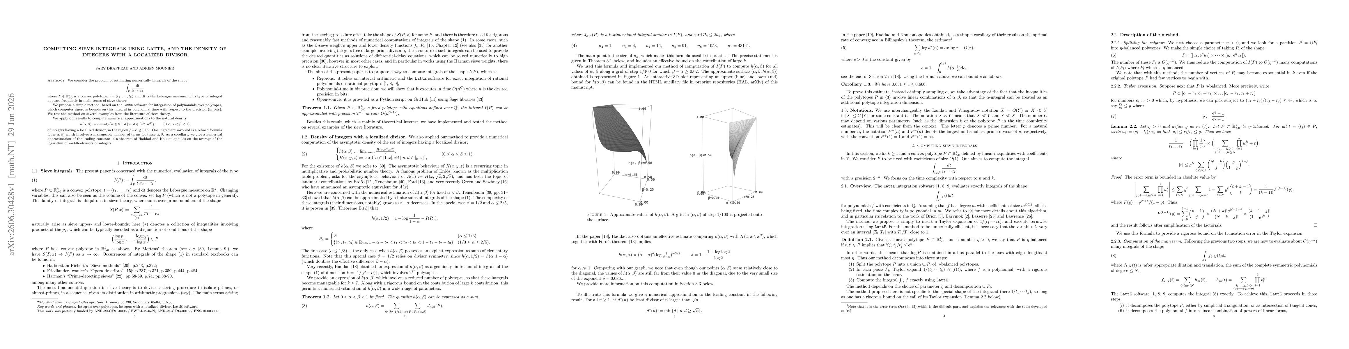 Thumbnail for Computing sieve integrals using LattE, and the density of integers with a localized divisor