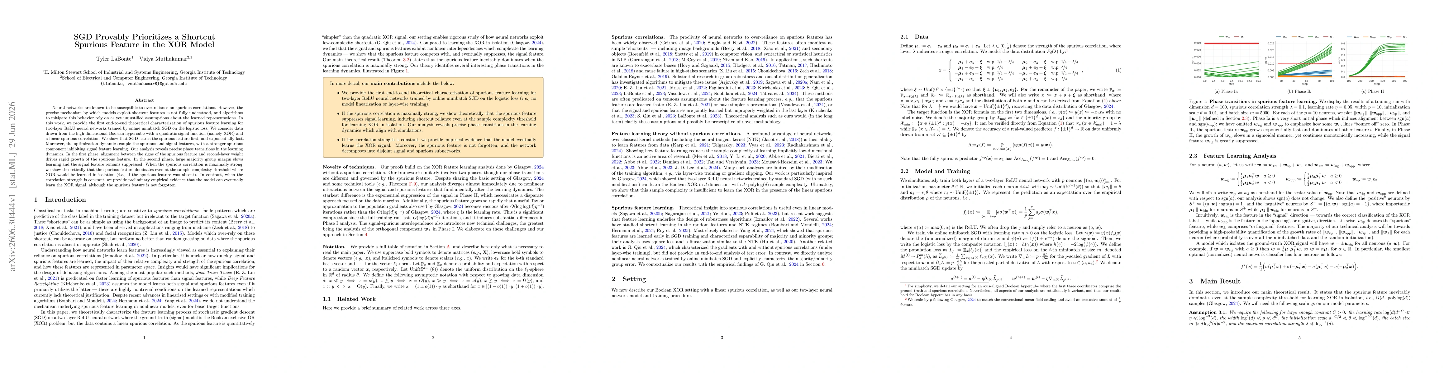 Thumbnail for SGD Provably Prioritizes a Shortcut Spurious Feature in the XOR Model