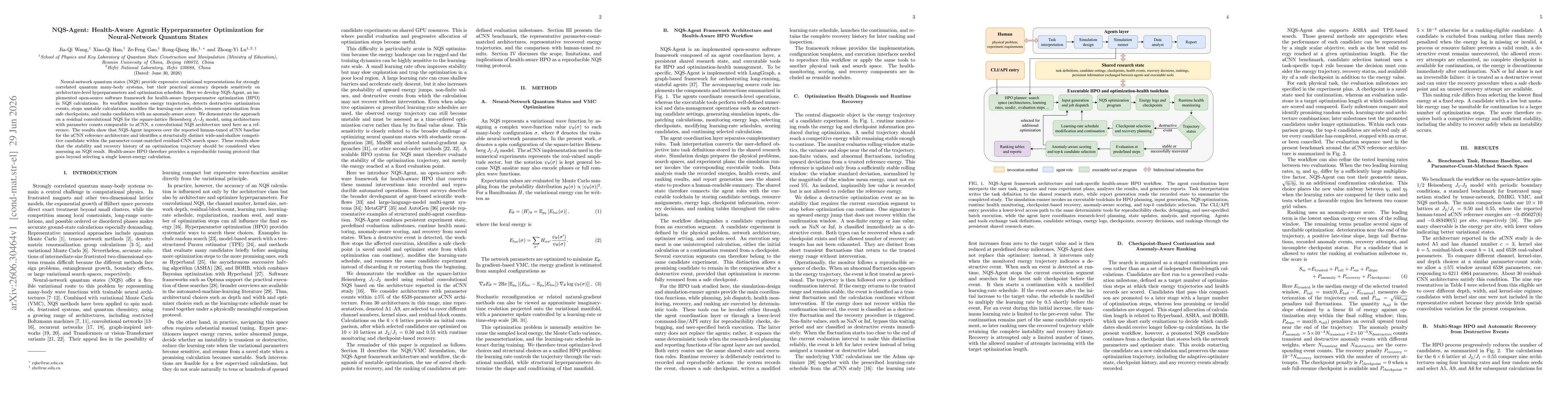 Thumbnail for NQS-Agent: Health-Aware Agentic Hyperparameter Optimization for Neural-Network Quantum States