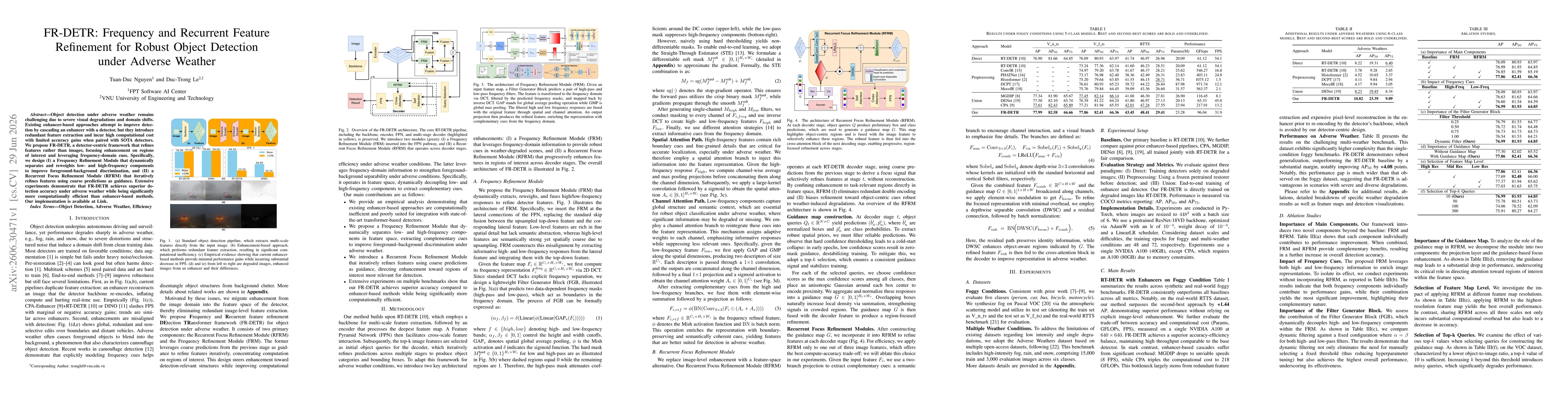 Thumbnail for FR-DETR: Frequency and Recurrent Feature Refinement for Robust Object Detection under Adverse Weather