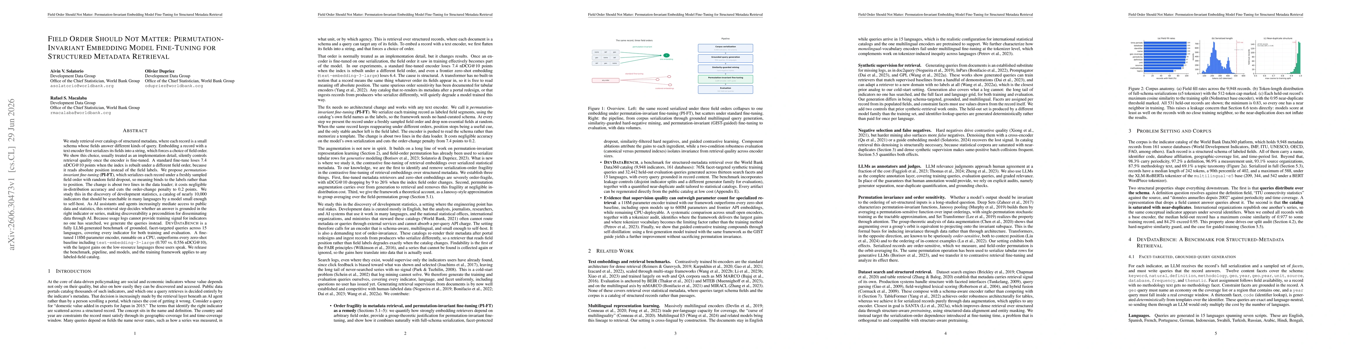 Thumbnail for Field Order Should Not Matter: Permutation-Invariant Embedding Model Fine-Tuning for Structured Metadata Retrieval