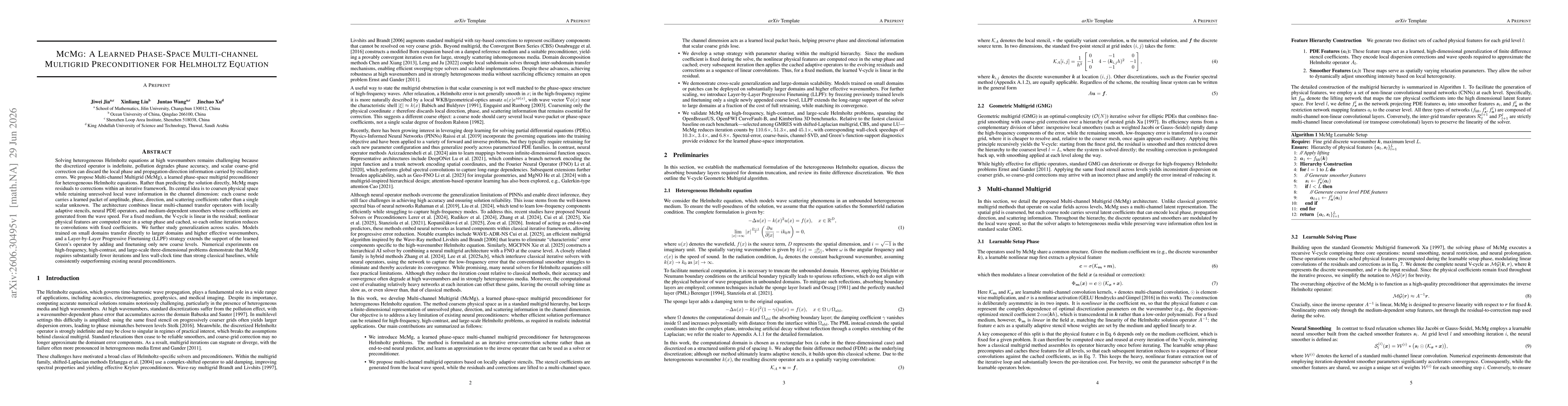 Thumbnail for McMg: A Learned Phase-Space Multi-channel Multigrid Preconditioner for Helmholtz Equation