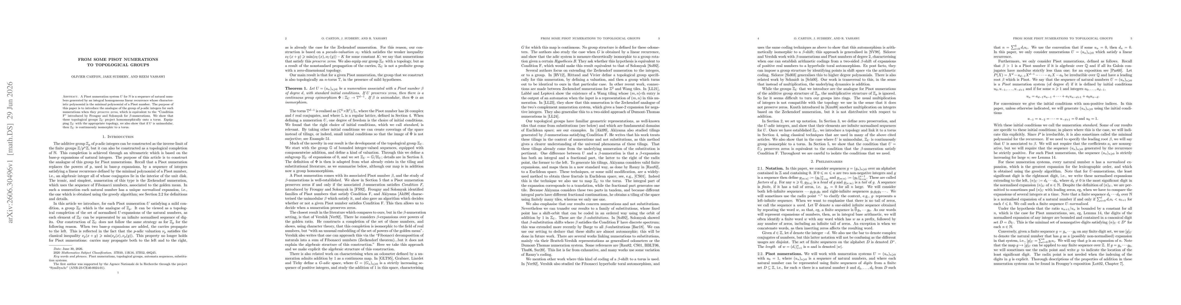 Thumbnail for From some Pisot numerations to topological groups