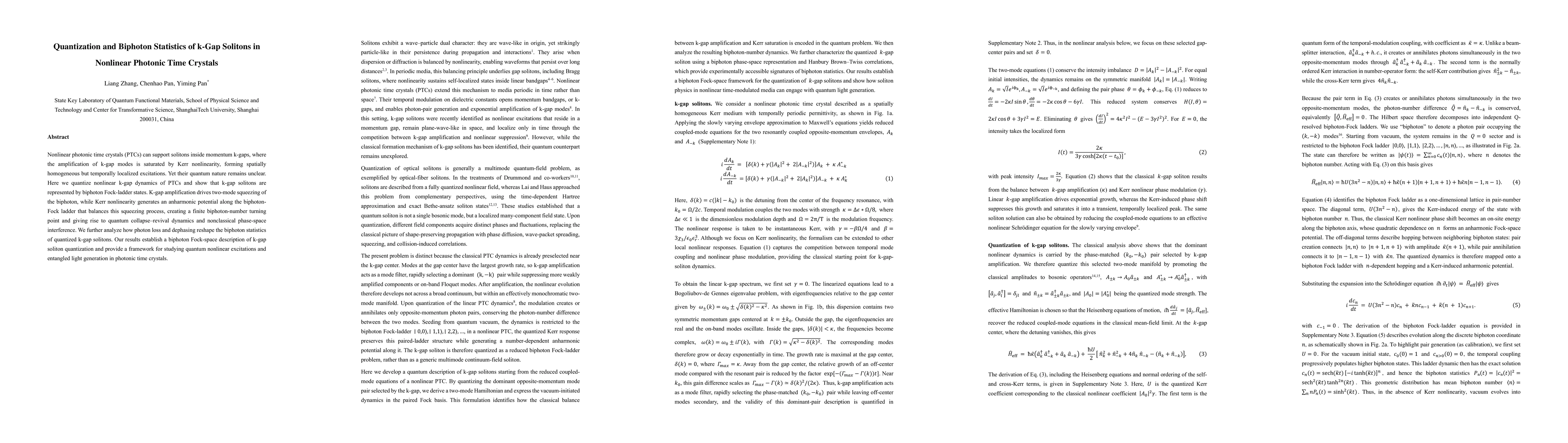 Thumbnail for Quantization and Biphoton Statistics of k-Gap Solitons in Nonlinear Photonic Time Crystals