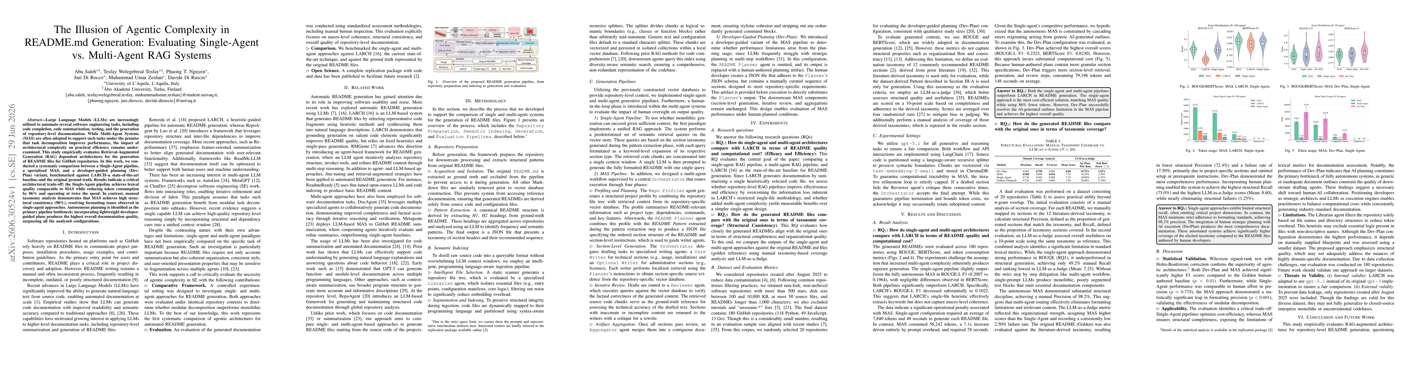 Thumbnail for The Illusion of Agentic Complexity in README.md Generation: Evaluating Single-Agent vs. Multi-Agent RAG Systems