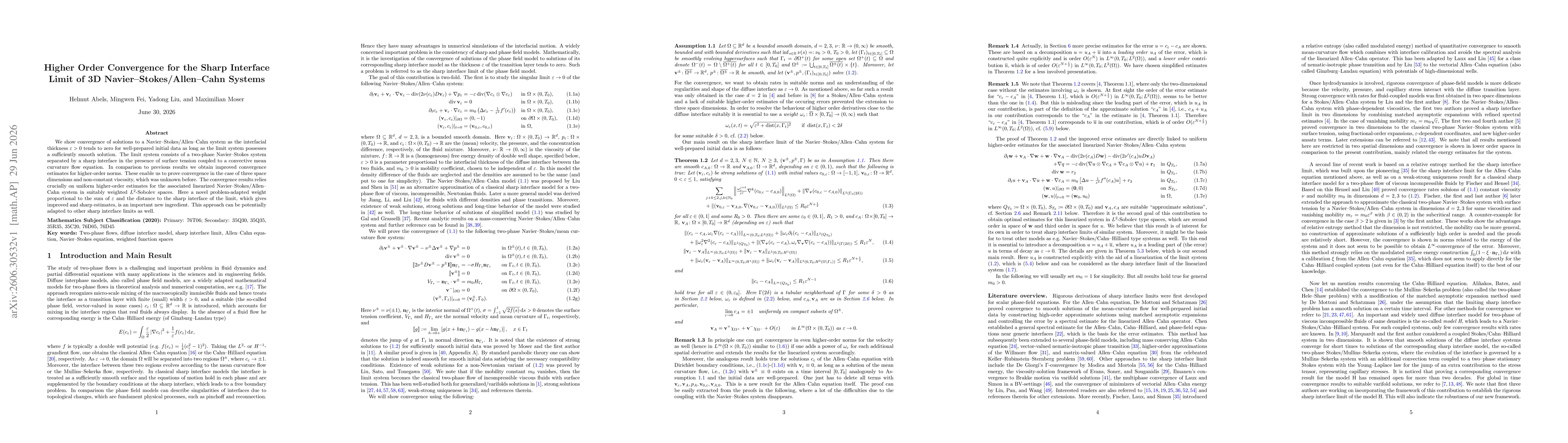 Thumbnail for Higher Order Convergence for the Sharp Interface Limit of 3D Navier--Stokes/Allen--Cahn Systems
