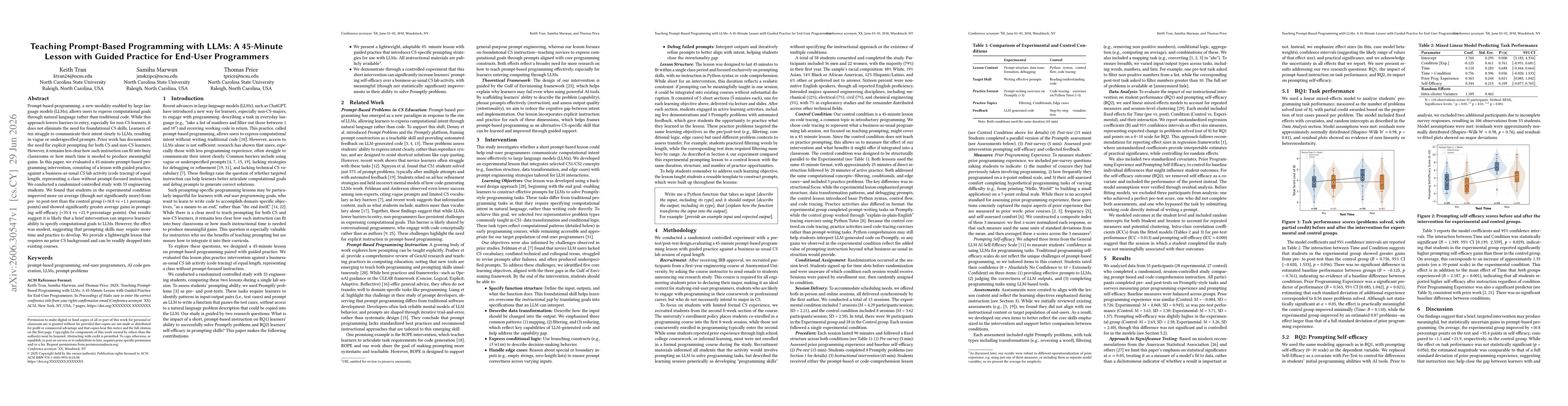 Thumbnail for Teaching Prompt-Based Programming with LLMs: A 45-Minute Lesson with Guided Practice for End-User Programmers