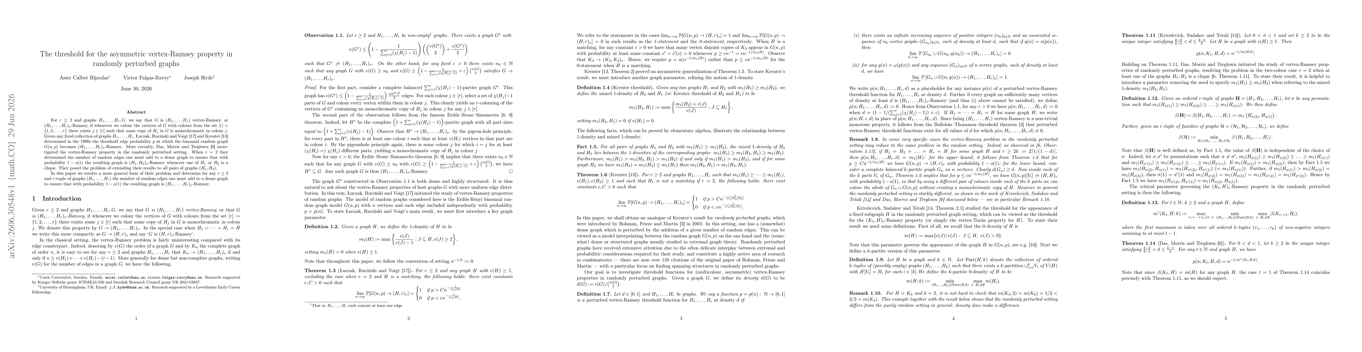 Thumbnail for The threshold for the asymmetric vertex-Ramsey property in randomly perturbed graphs