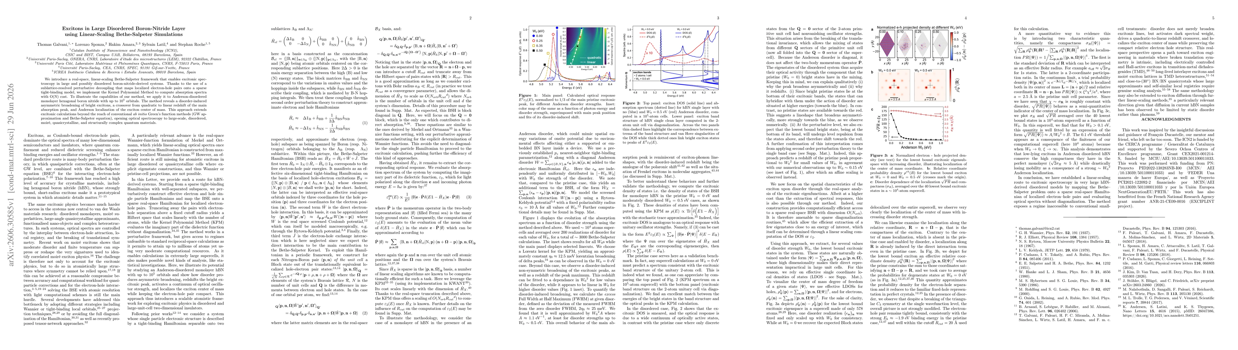 Thumbnail for Excitons in Large Disordered Boron-Nitride Layer using Linear-Scaling Bethe-Salpeter Simulations