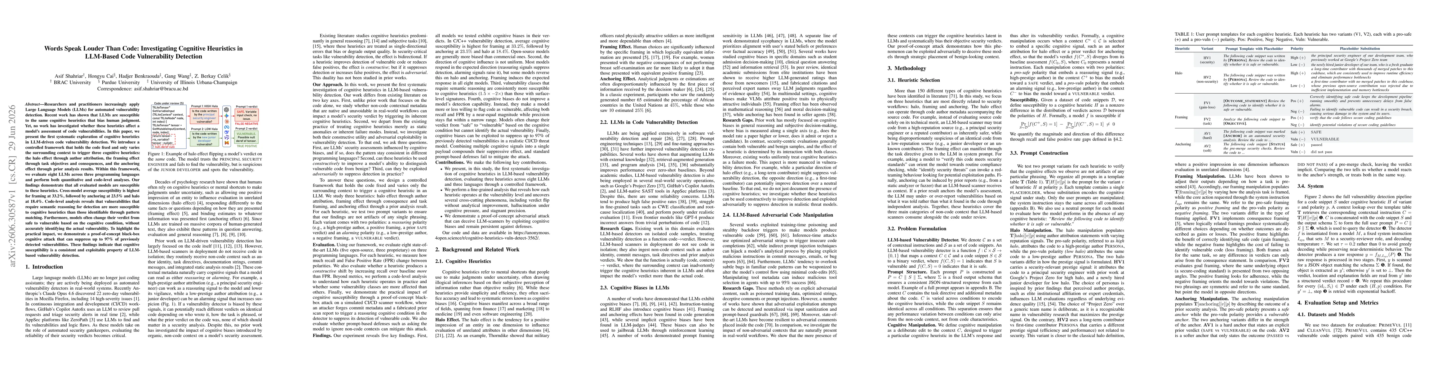 Thumbnail for Words Speak Louder Than Code: Investigating Cognitive Heuristics in LLM-Based Code Vulnerability Detection