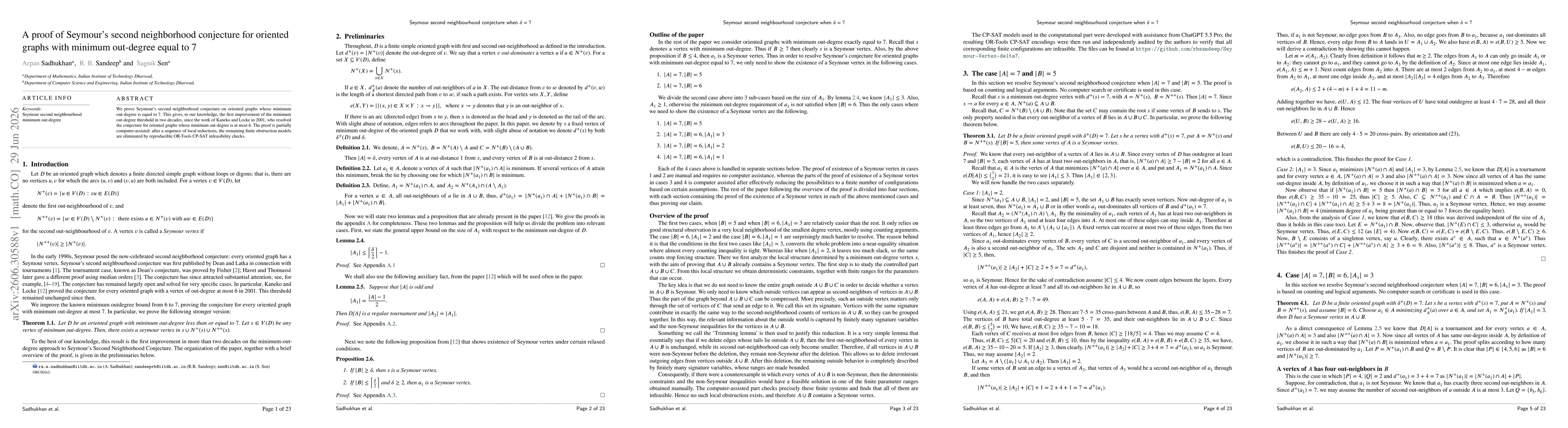 Thumbnail for A proof of Seymour's second neighborhood conjecture for oriented graphs with minimum out-degree equal to 7