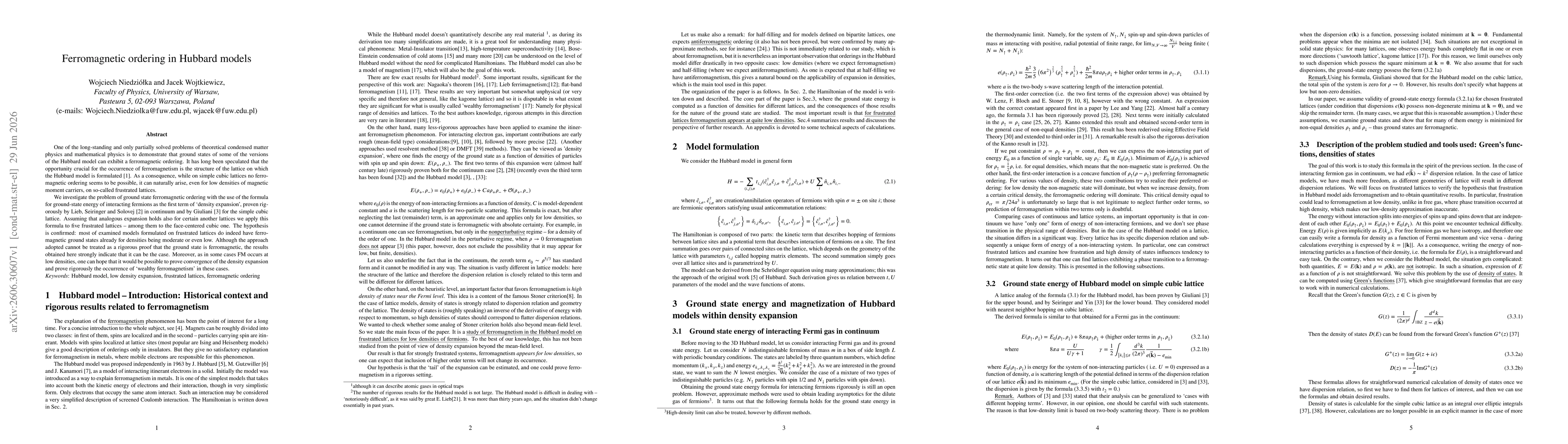 Thumbnail for Ferromagnetic ordering in Hubbard models