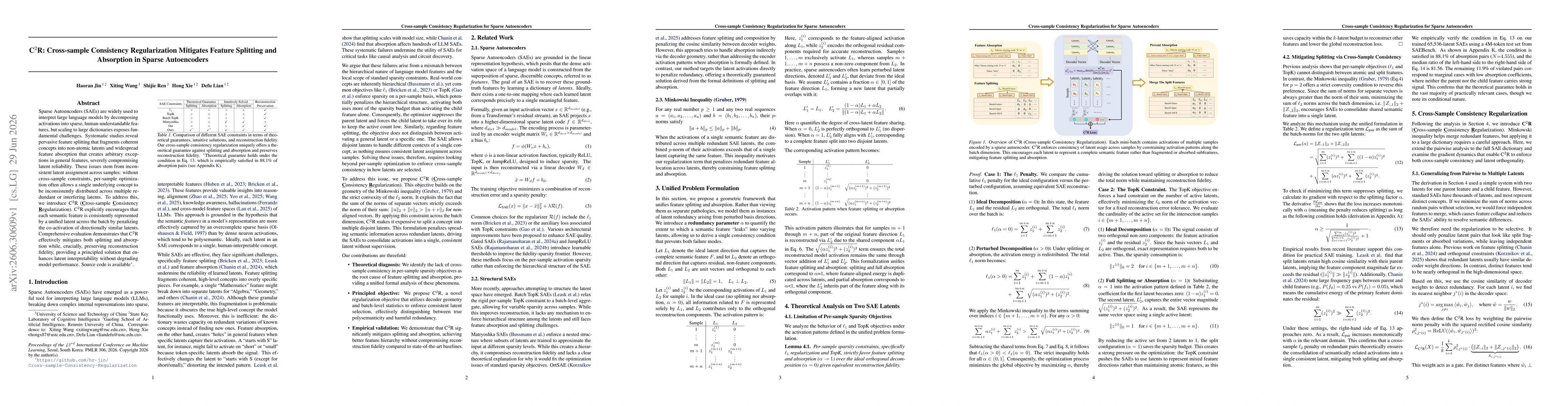 Thumbnail for C$^{2}$R: Cross-sample Consistency Regularization Mitigates Feature Splitting and Absorption in Sparse Autoencoders