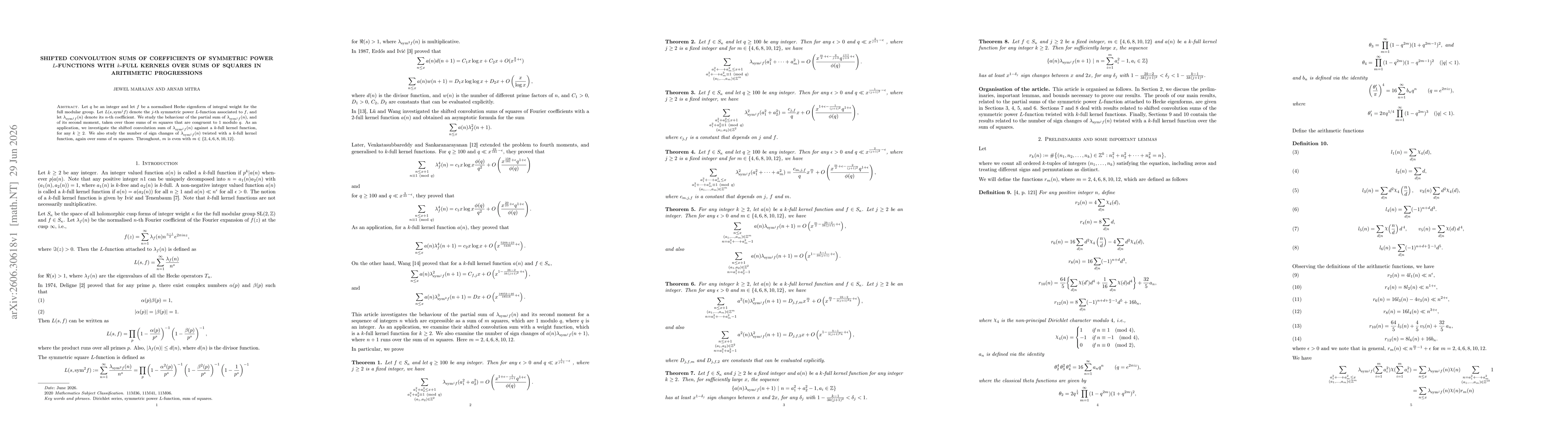 Thumbnail for Shifted convolution sums of coefficients of symmetric power $L$-functions with $k$-full kernels over sums of squares in arithmetic progressions