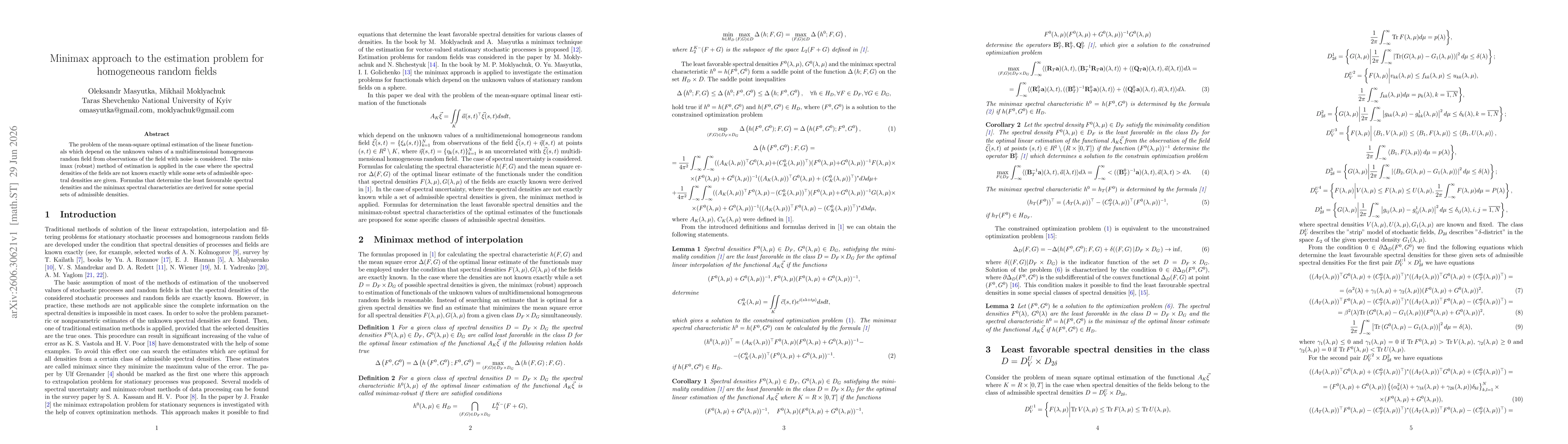 Thumbnail for Minimax approach to the estimation problem for homogeneous random fields