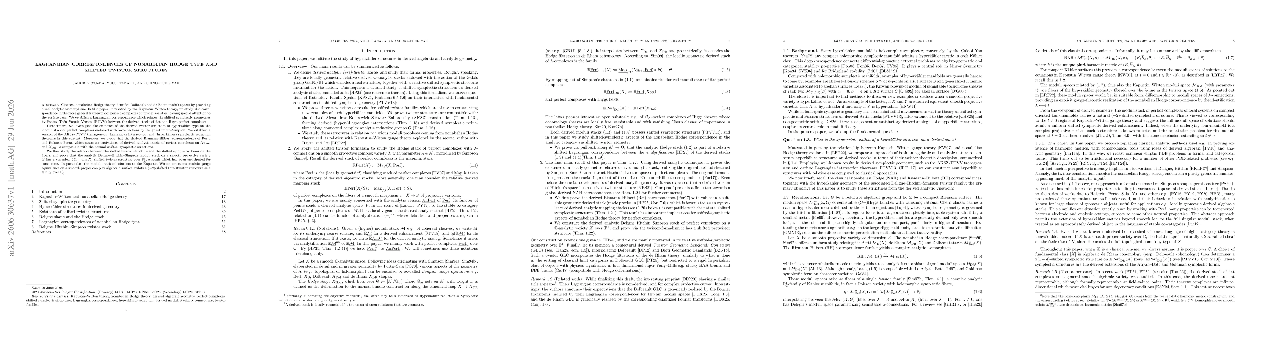 Thumbnail for Lagrangian correspondences of nonabelian Hodge type and shifted twistor structures