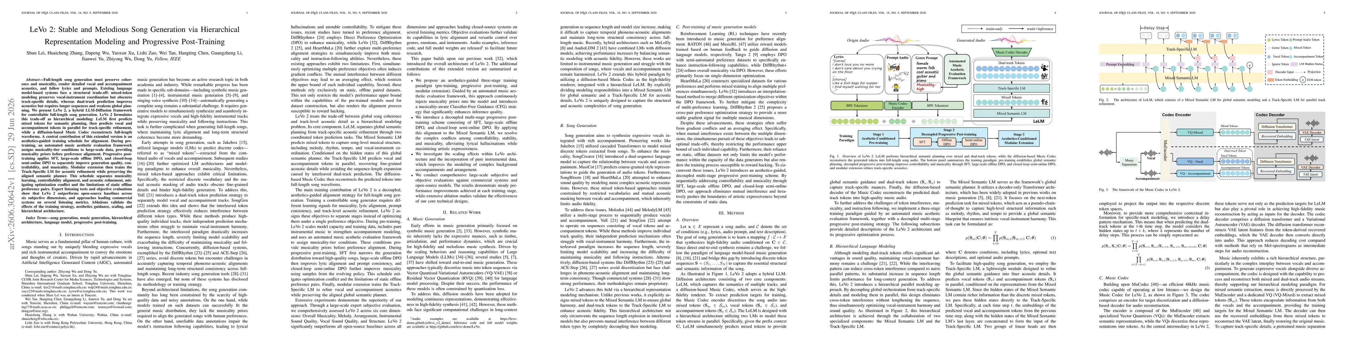 Thumbnail for LeVo 2: Stable and Melodious Song Generation via Hierarchical Representation Modeling and Progressive Post-Training