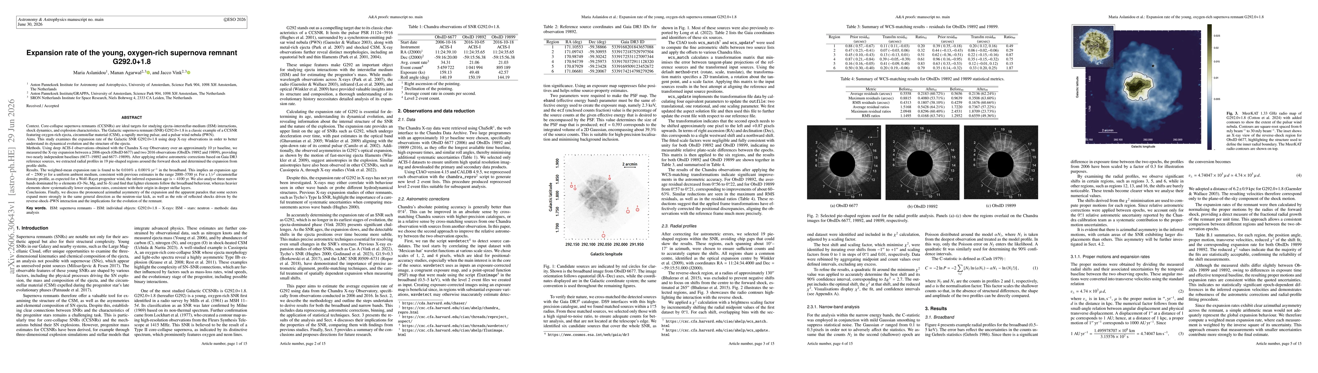 Thumbnail for Expansion rate of the young, oxygen-rich supernova remnant G292.0+1.8