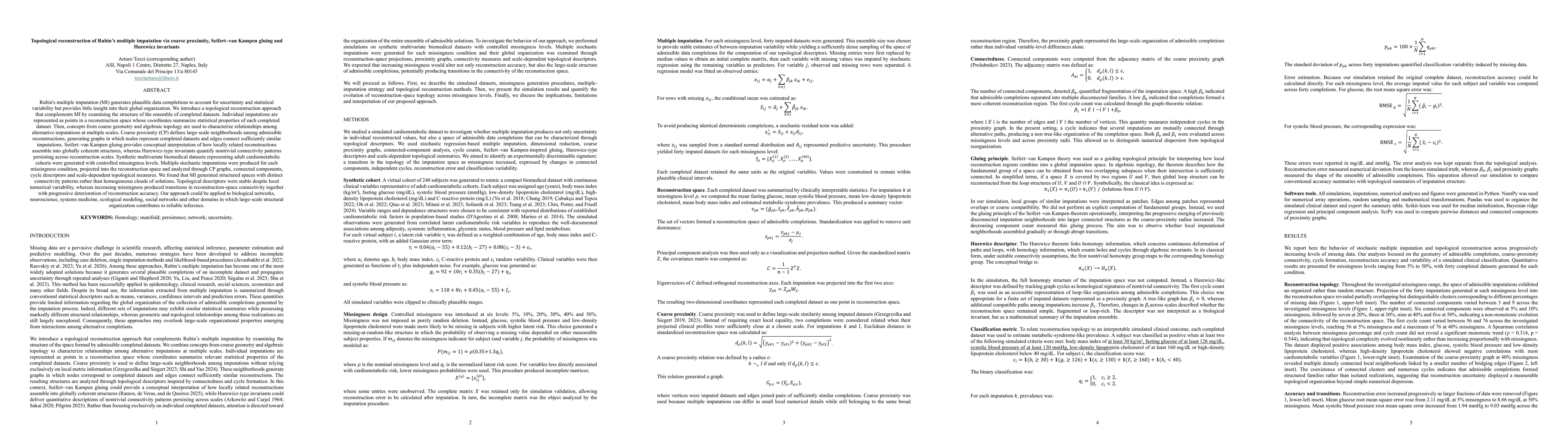 Thumbnail for Topological reconstruction of Rubin multiple imputation via coarse proximity, Seifert van Kampen gluing and Hurewicz invariants