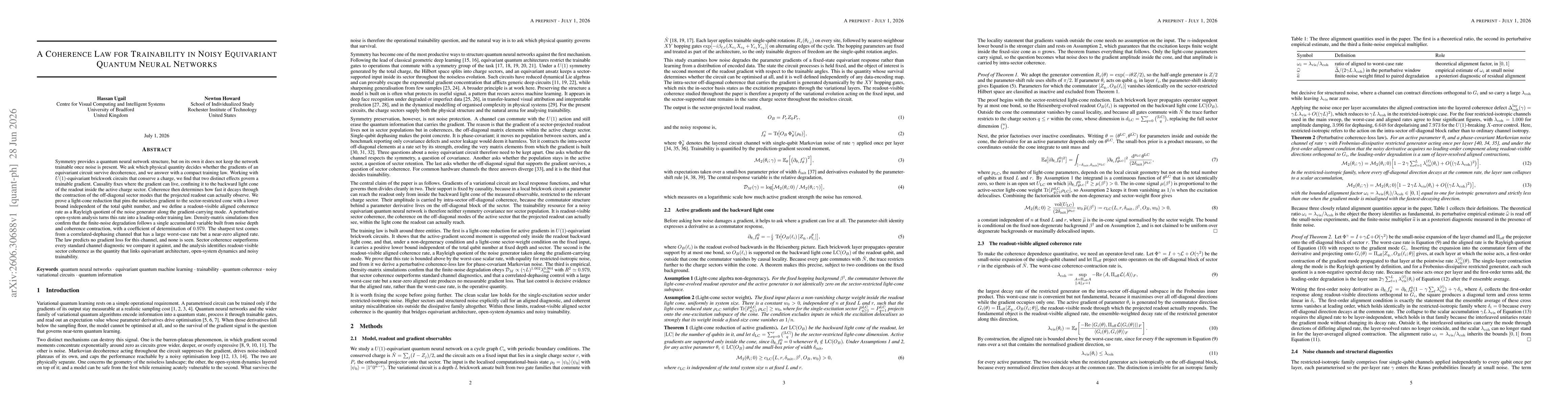 Thumbnail for A Coherence Law for Trainability in Noisy Equivariant Quantum Neural Networks