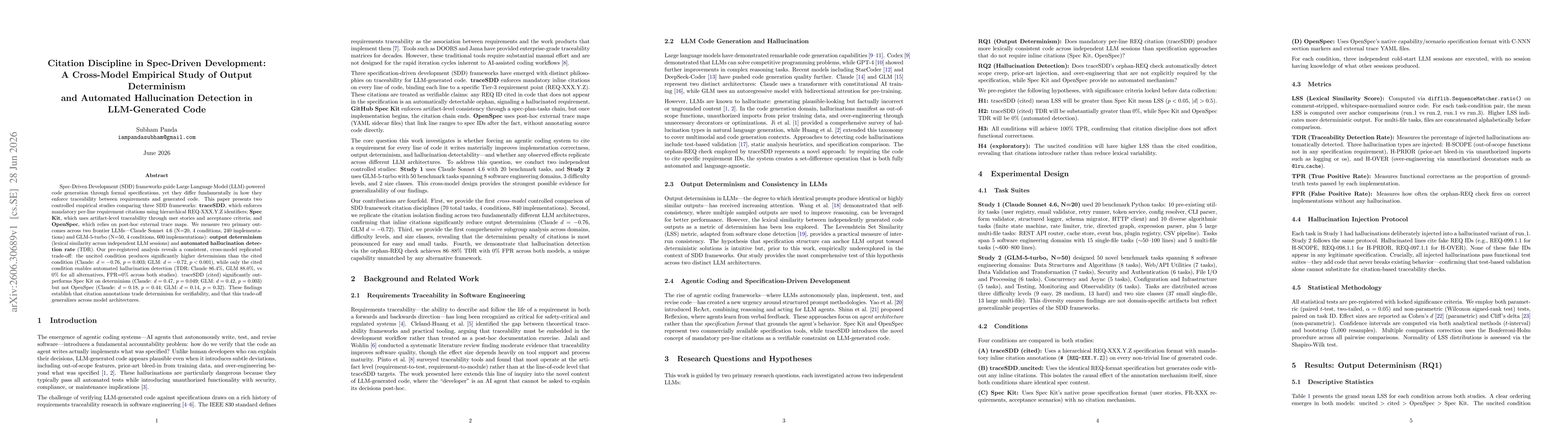 Thumbnail for Citation Discipline in Spec-Driven Development: A Cross-Model Empirical Study of Output Determinism and Automated Hallucination Detection in LLM-Generated Code