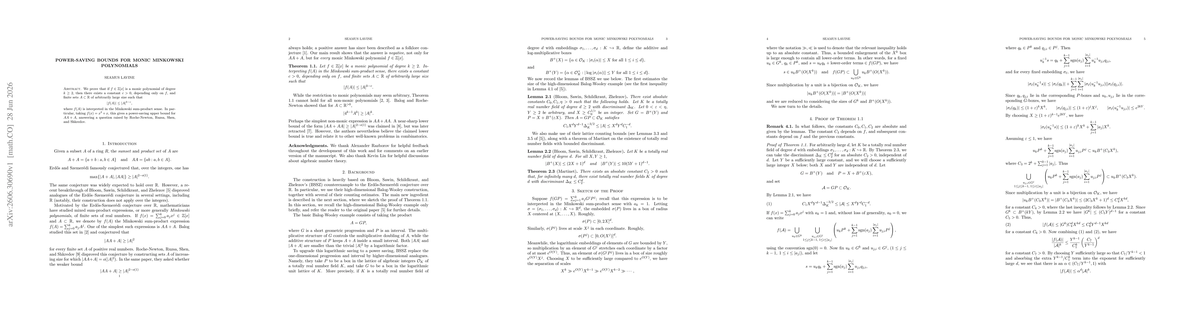 Thumbnail for Power-Saving Bounds For Monic Minkowski Polynomials