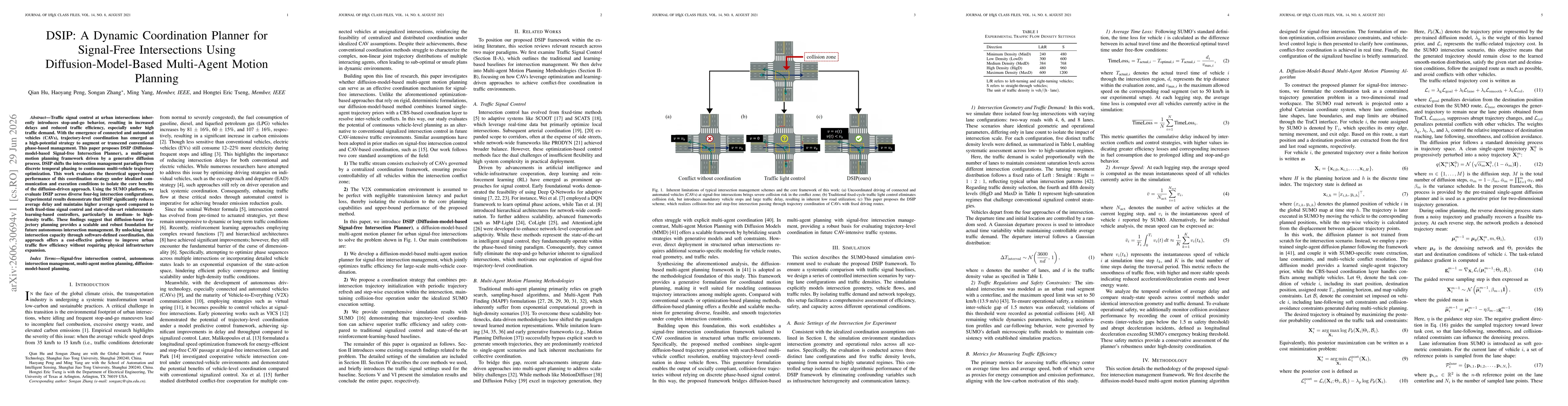 Thumbnail for DSIP: A Dynamic Coordination Planner for Signal-Free Intersections using Diffusion-Model-Based Multi-Agent Motion Planning