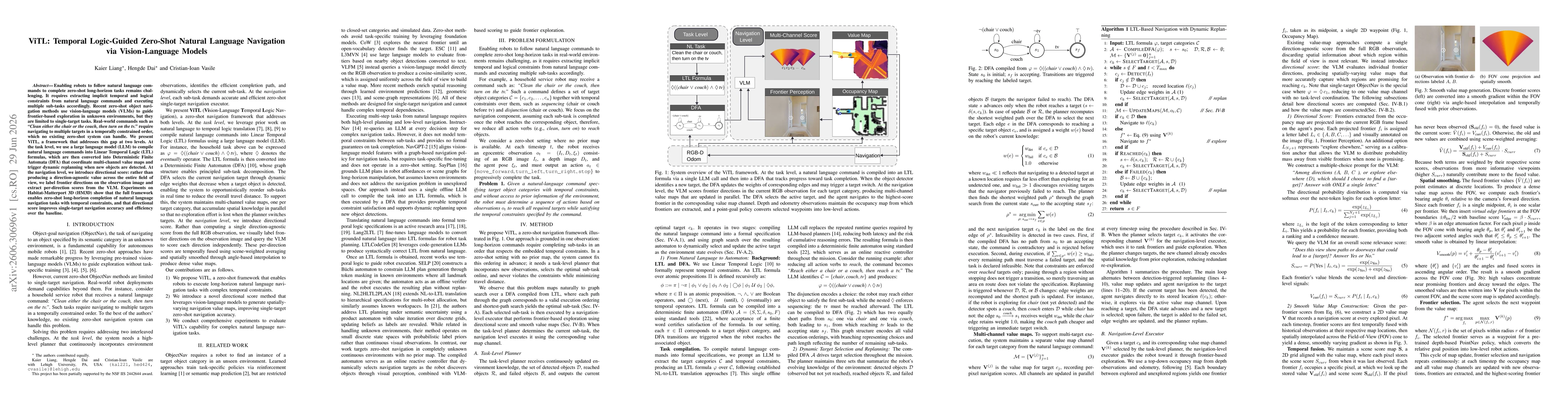 Thumbnail for ViTL: Temporal Logic-Guided Zero-Shot Natural Language Navigation via Vision-Language Models