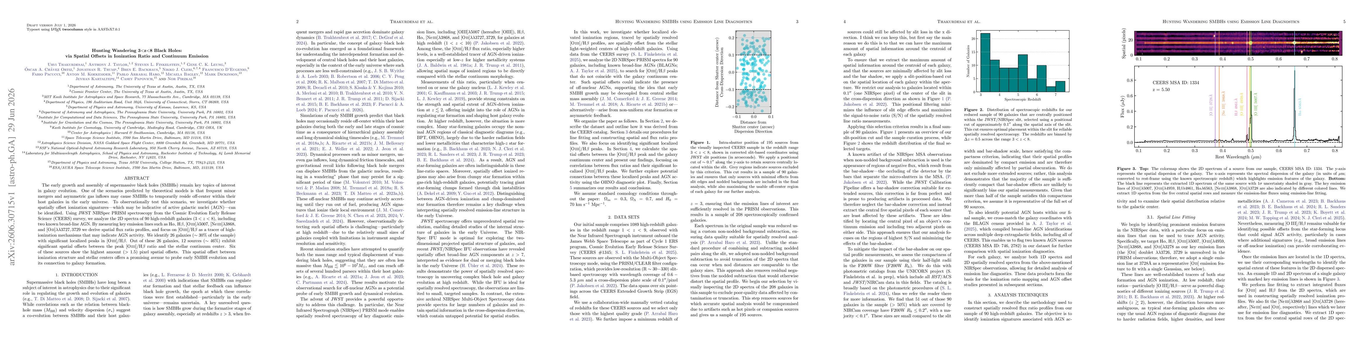 Thumbnail for Hunting Wandering 3<z<8 Black Holes: via Spatial Offsets in Ionization Ratio and Continuum Emission