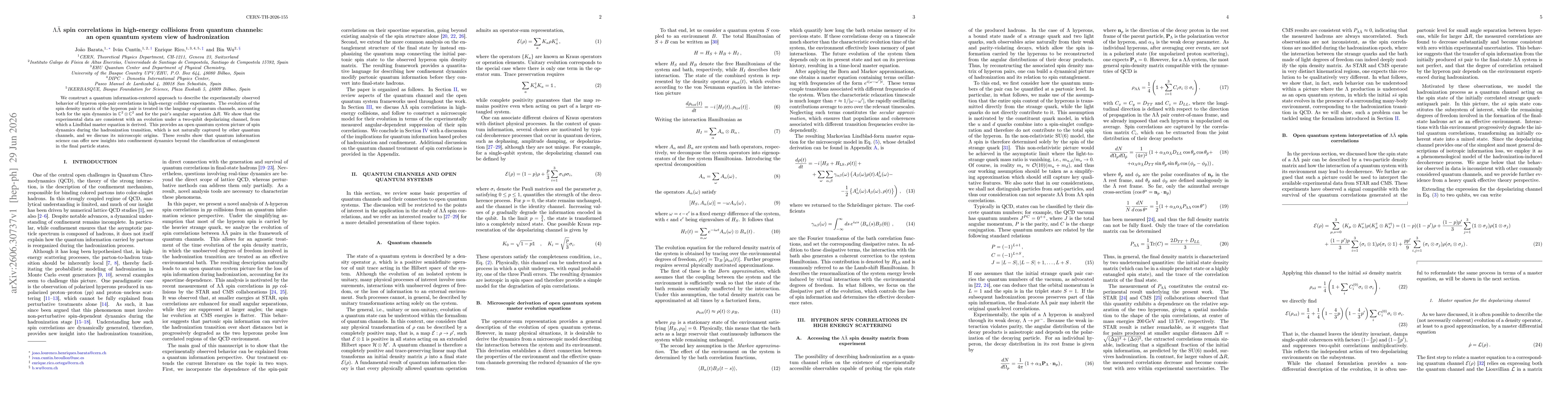 Thumbnail for $Λ\bar Λ$ spin correlations in high-energy collisions from quantum channels: an open quantum system view of hadronization