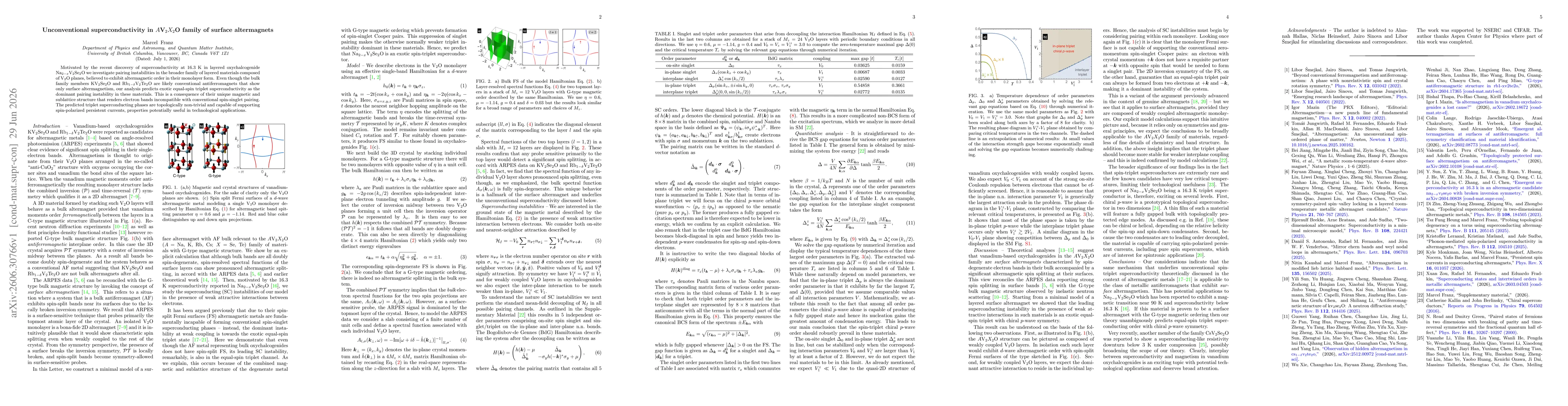 Thumbnail for Unconventional superconductivity in $A$V$_2X_2$O family of surface altermagnets