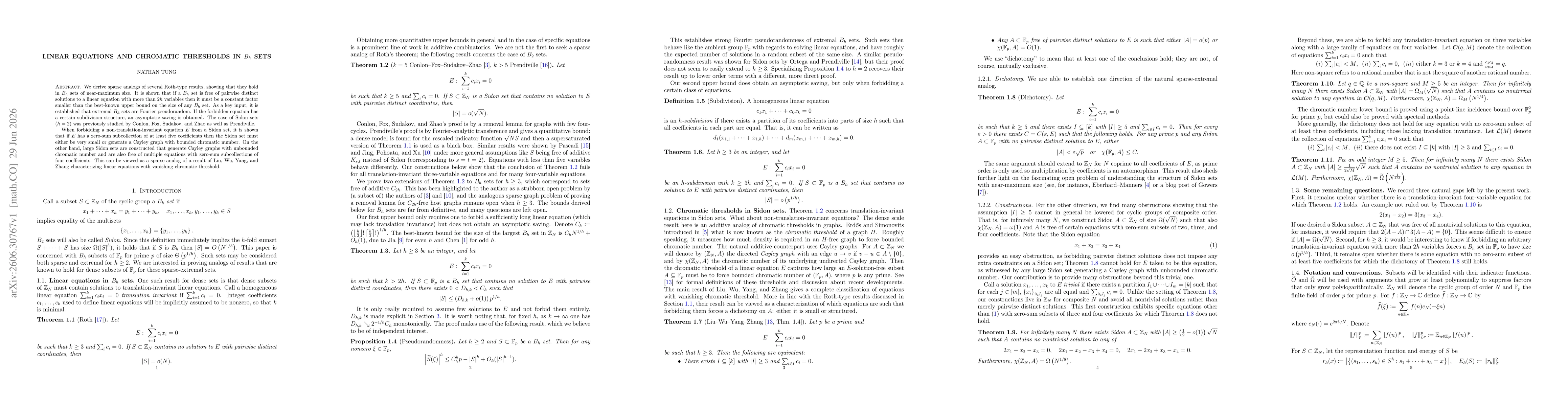 Thumbnail for Linear equations and chromatic thresholds in $B_h$ sets