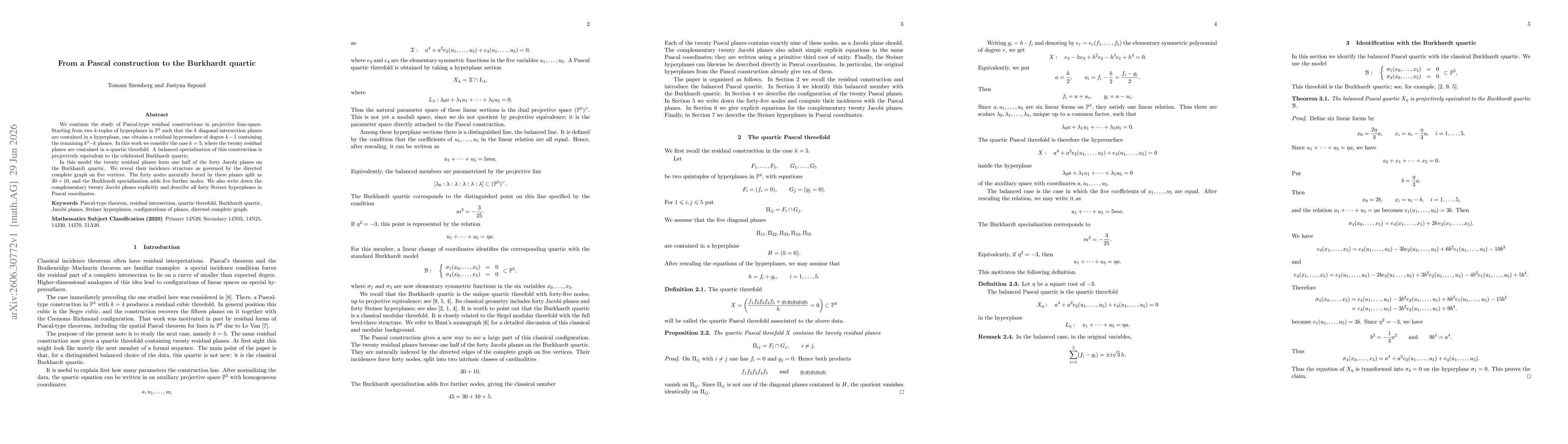 Thumbnail for From a Pascal construction to the Burkhardt quartic