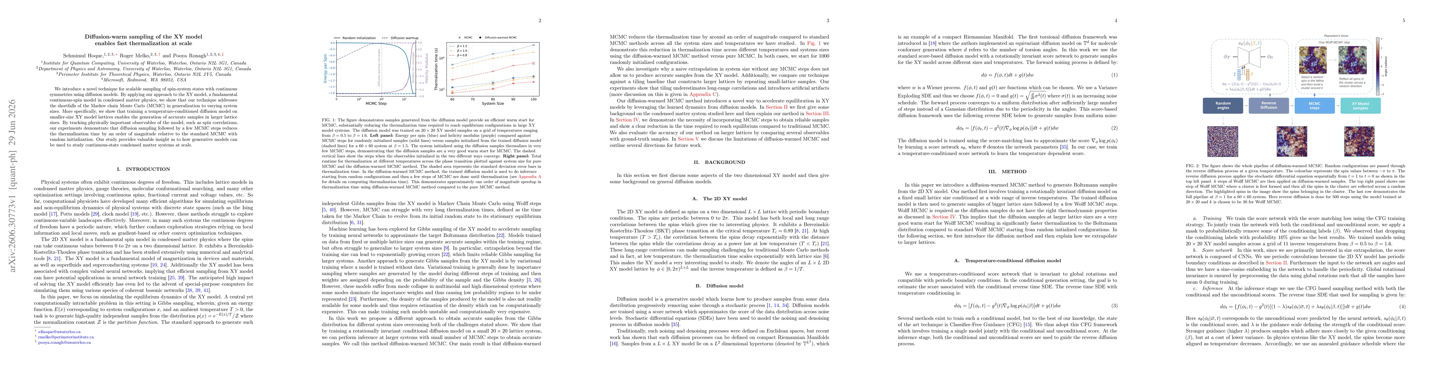 Thumbnail for Diffusion-warm sampling of the XY model enables fast thermalization at scale