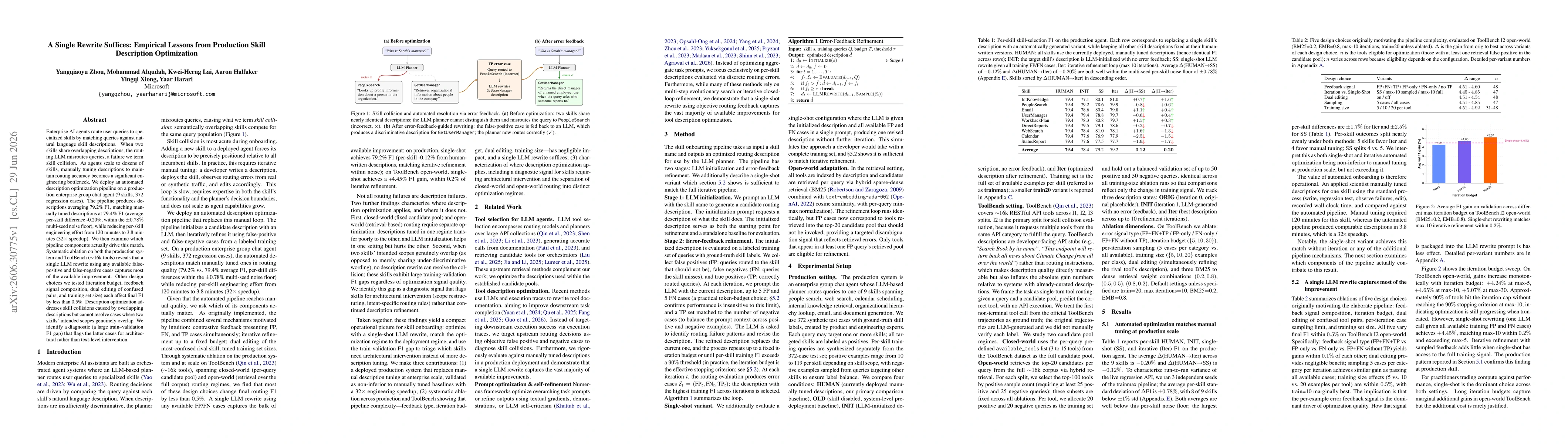 Thumbnail for A Single Rewrite Suffices: Empirical Lessons from Production Skill Description Optimization