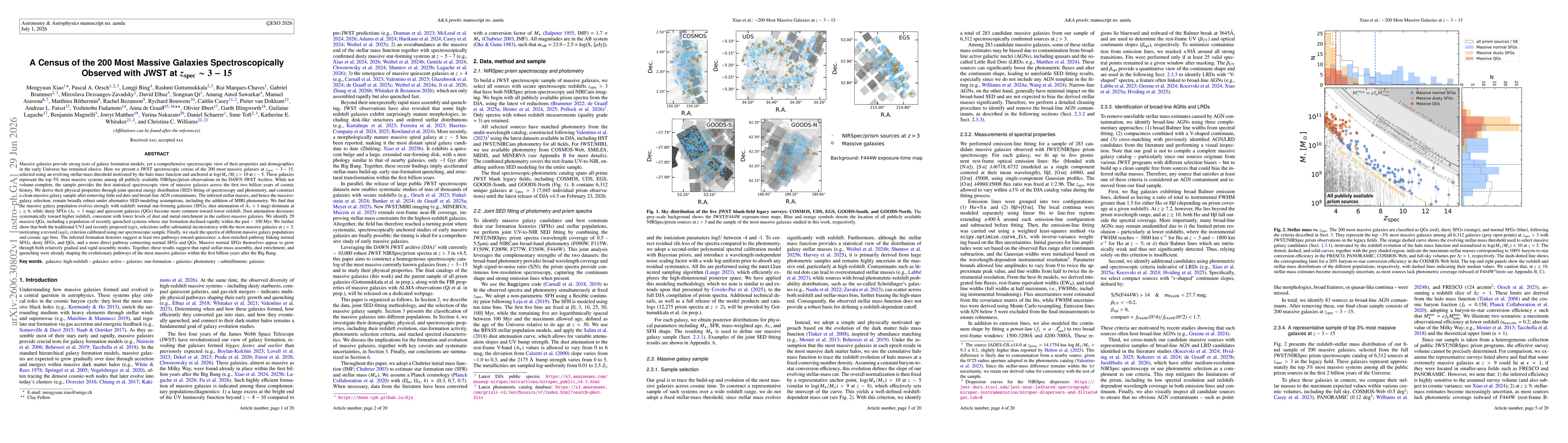 Thumbnail for A Census of the 200 Most Massive Galaxies Spectroscopically Observed with JWST at zspec $\sim$3-15