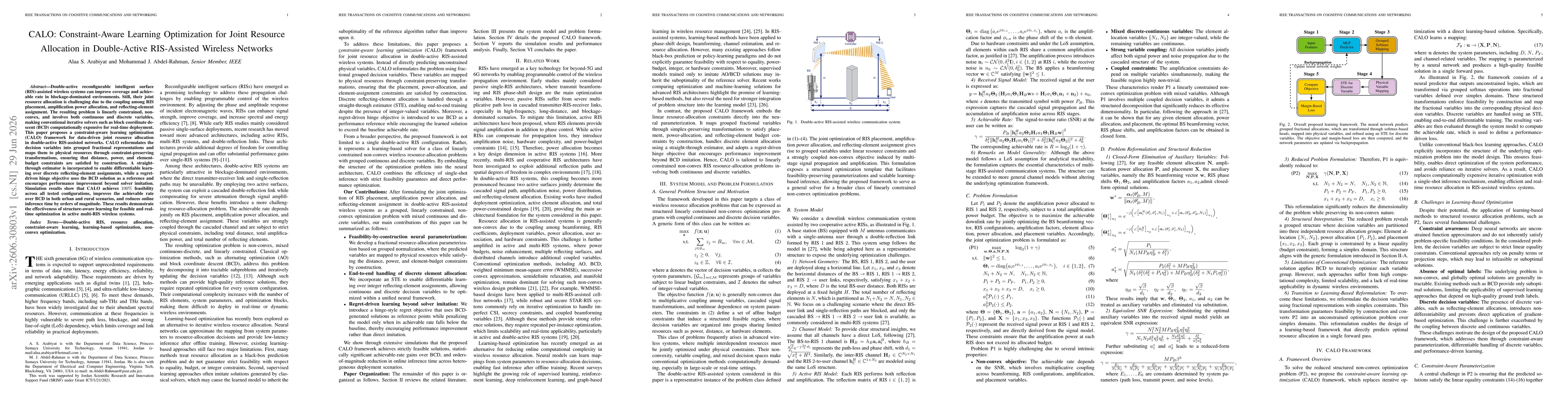 Thumbnail for CALO: Constraint-Aware Learning Optimization for Joint Resource Allocation in Double-Active RIS-Assisted Wireless Networks