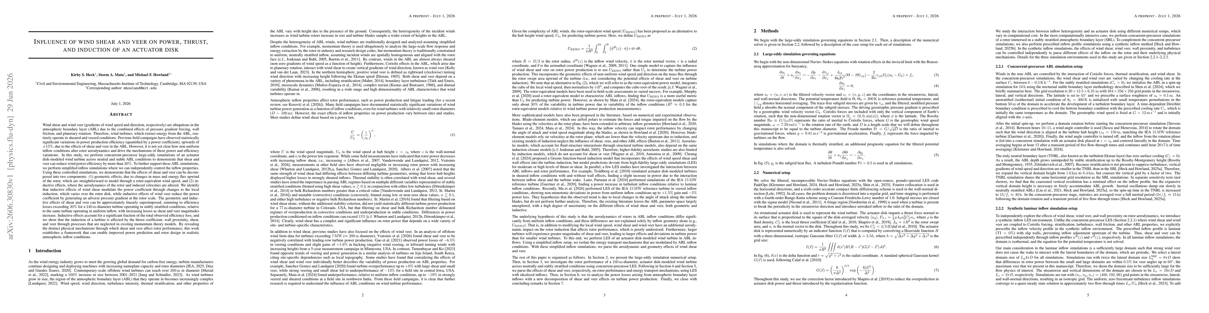 Thumbnail for Influence of wind shear and veer on power, thrust, and induction of an actuator disk