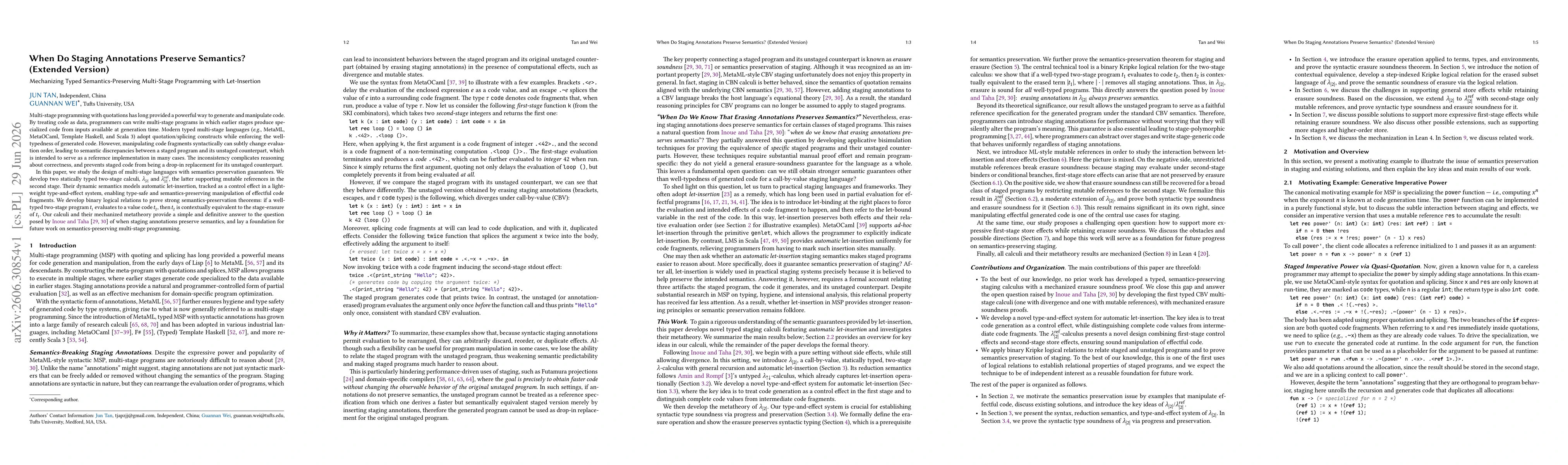 Thumbnail for When Do Staging Annotations Preserve Semantics? Mechanizing Typed Semantics-Preserving Multi-Stage Programming with Let-Insertion (Extended Version)
