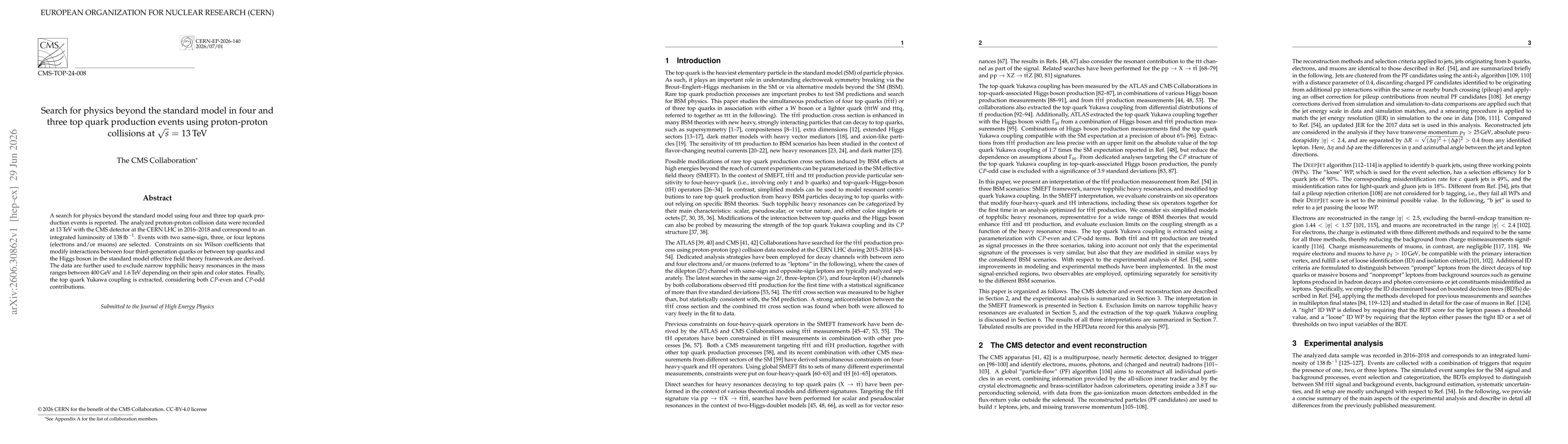 Thumbnail for Search for physics beyond the standard model in four and three top quark production events using proton-proton collisions at $\sqrt{s}$ = 13 TeV