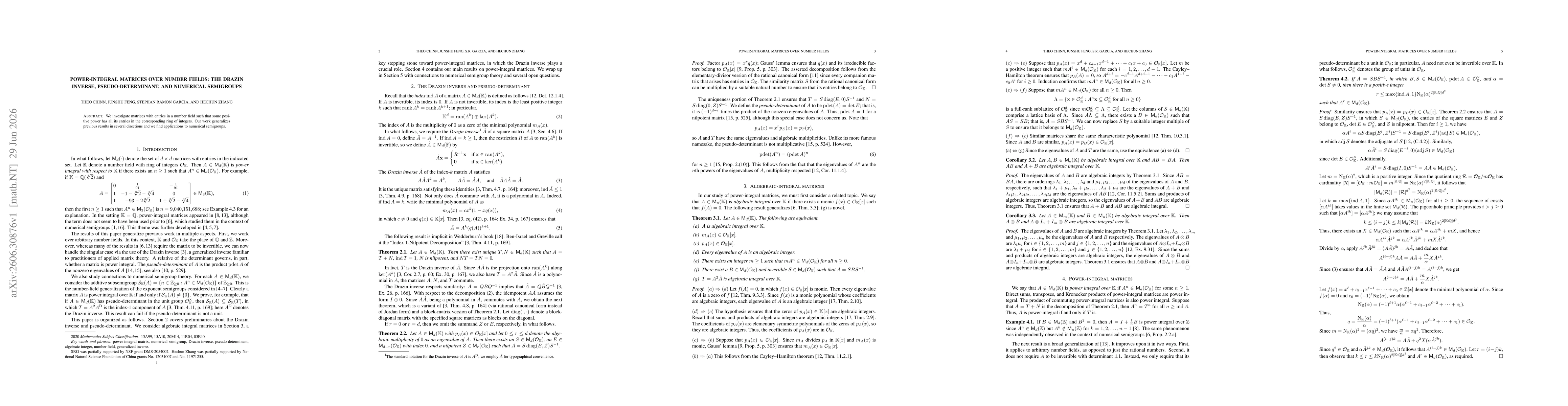 Thumbnail for Power-integral matrices over number fields: the Drazin inverse, pseudo-determinant, and numerical semigroups