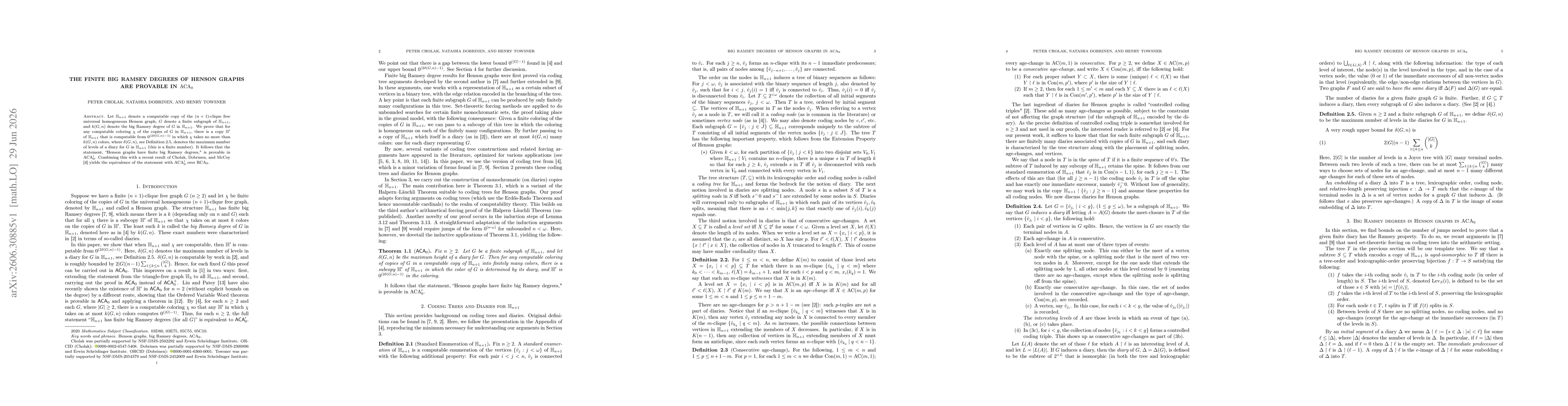 Thumbnail for The finite big Ramsey degrees of Henson graphs are provable in $\mathrm{ACA}_0$